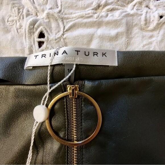 Trina Turk Olive Green Faux Leather Skirt – Size 14 – NWT - Picture 3 of 8